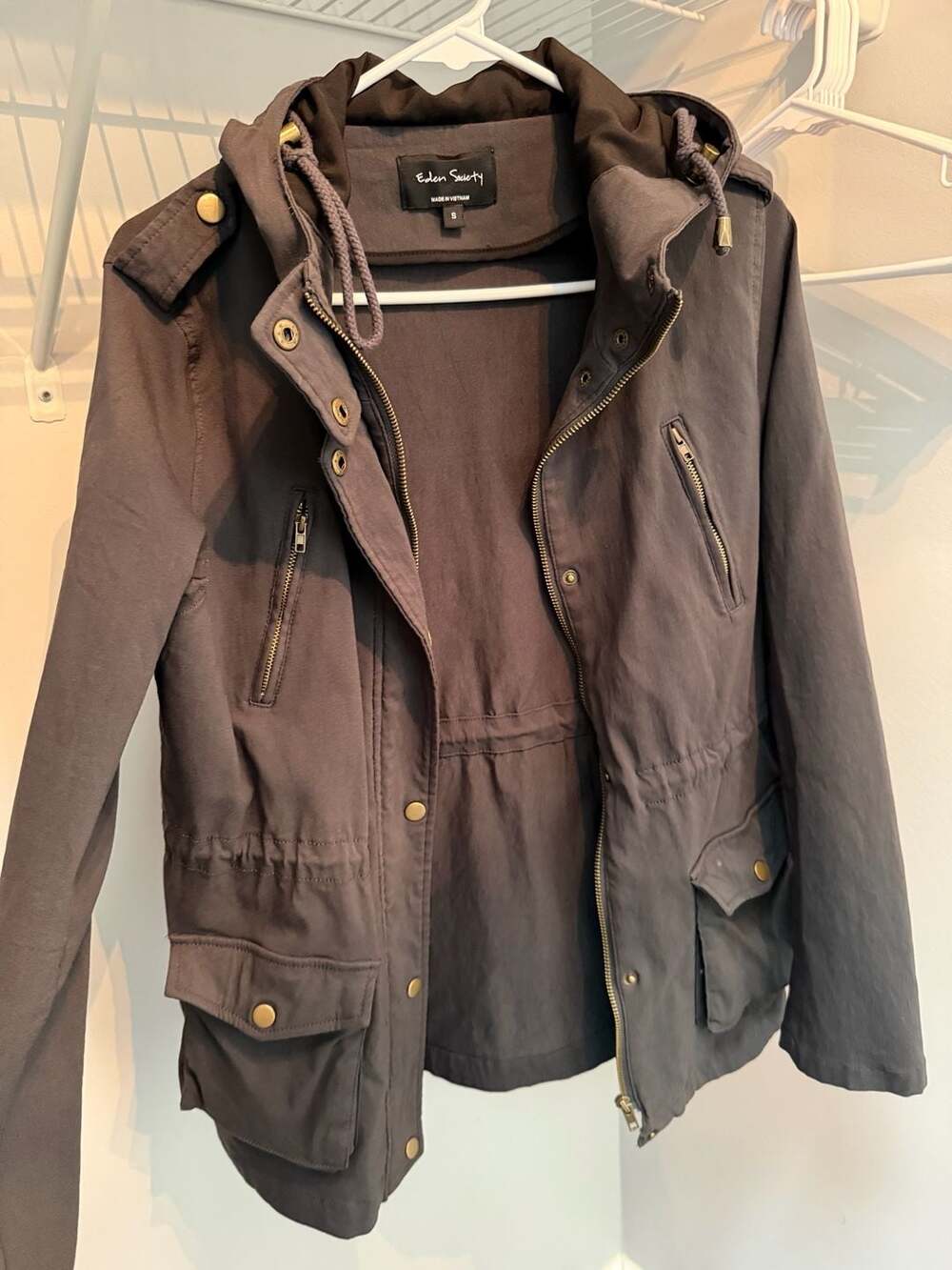Eden Society Charcoal Grey Hooded Utility Anorak Jacket Size Small